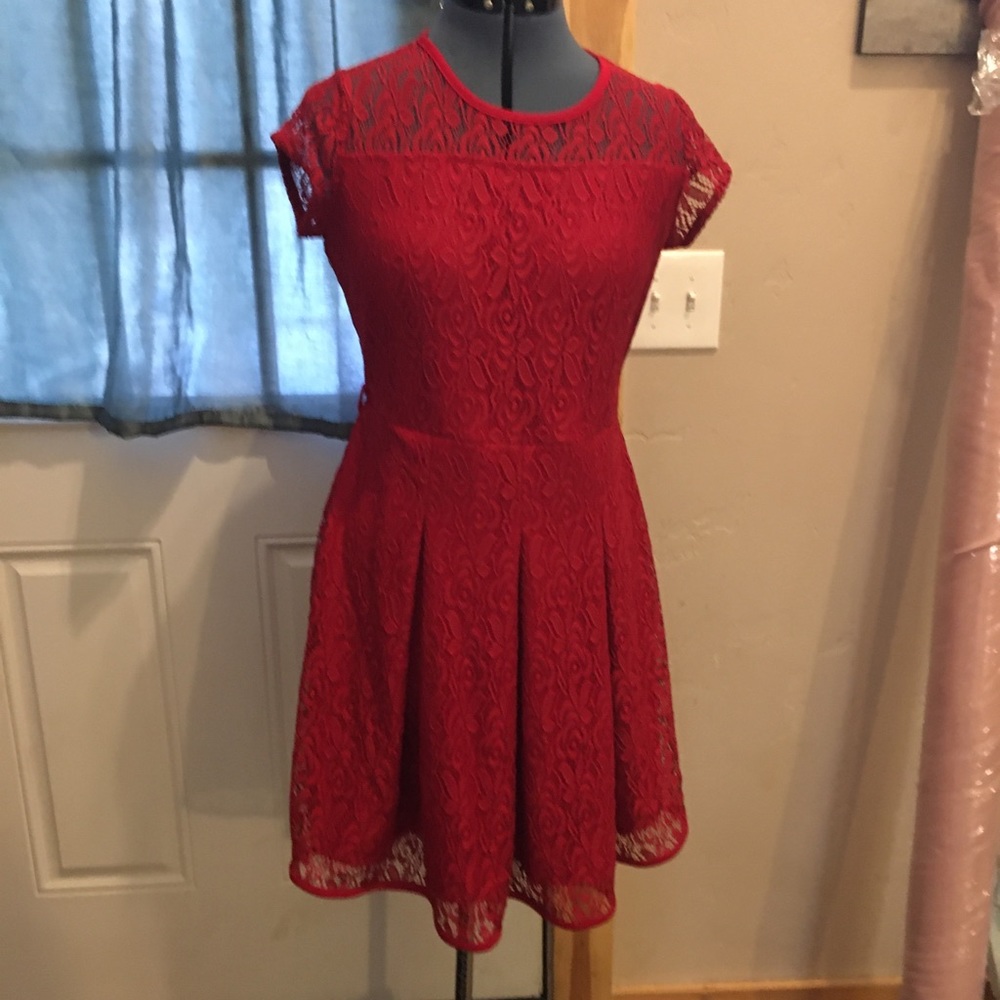 Red lace knee length dress